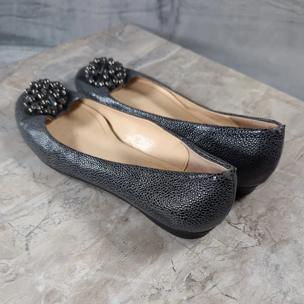 Calvin Klein Mackenzi Reptile Flat w/Cluster Bead Womens Sz 8.5 M‎